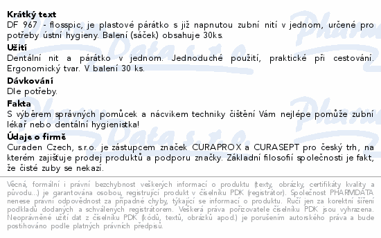 CURAPROX DF 967 dentální nit na plast.párátku 30ks