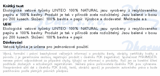 Vatové tyčinky papírové LINTEO box 200ks