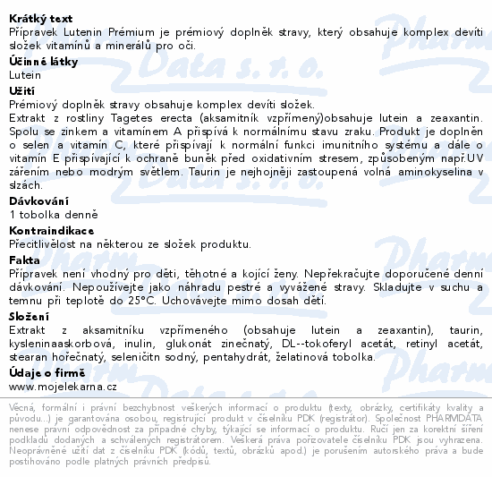 Lutein Premium 20mg tob.60 Moje lékárna