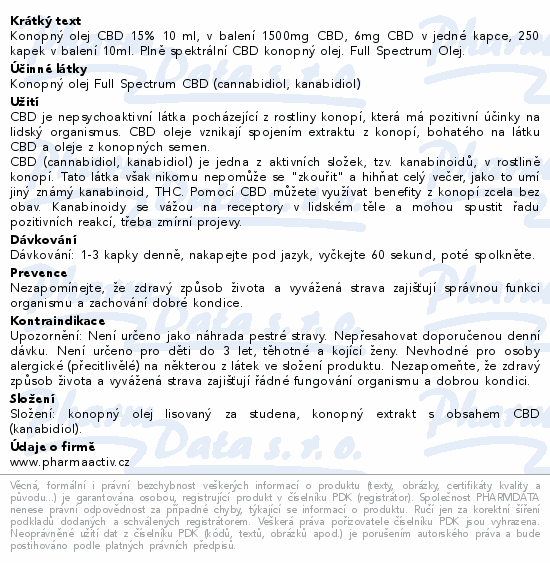 CBD 15% Konopný olej 1500mg 10ml