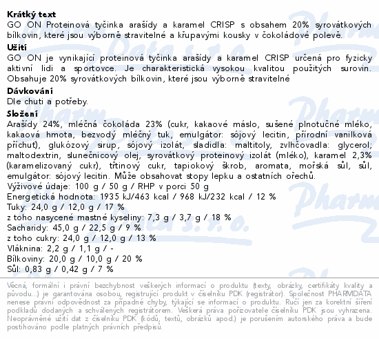 GO ON Protein.tyčinka CRISP arašídy a karamel 50g