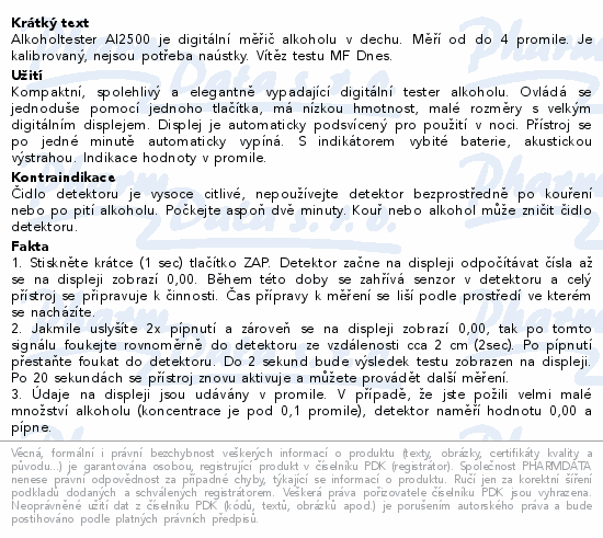 Tester alkoholu digitální AL 2500