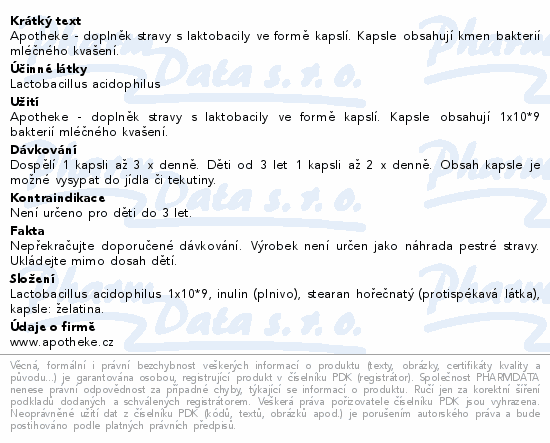 Apotheke Lactobacillus acidophilus tbl.60