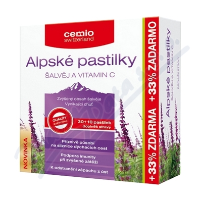 Cemio Alpské pastilky ŠALVĚJ+VIT.C 30+10