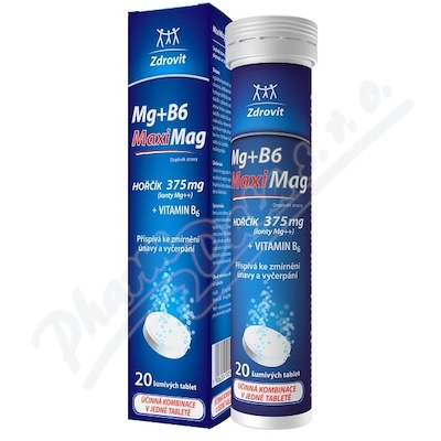 MaxiMag Hořčík 375mg+B6 20 šumivých tbl.